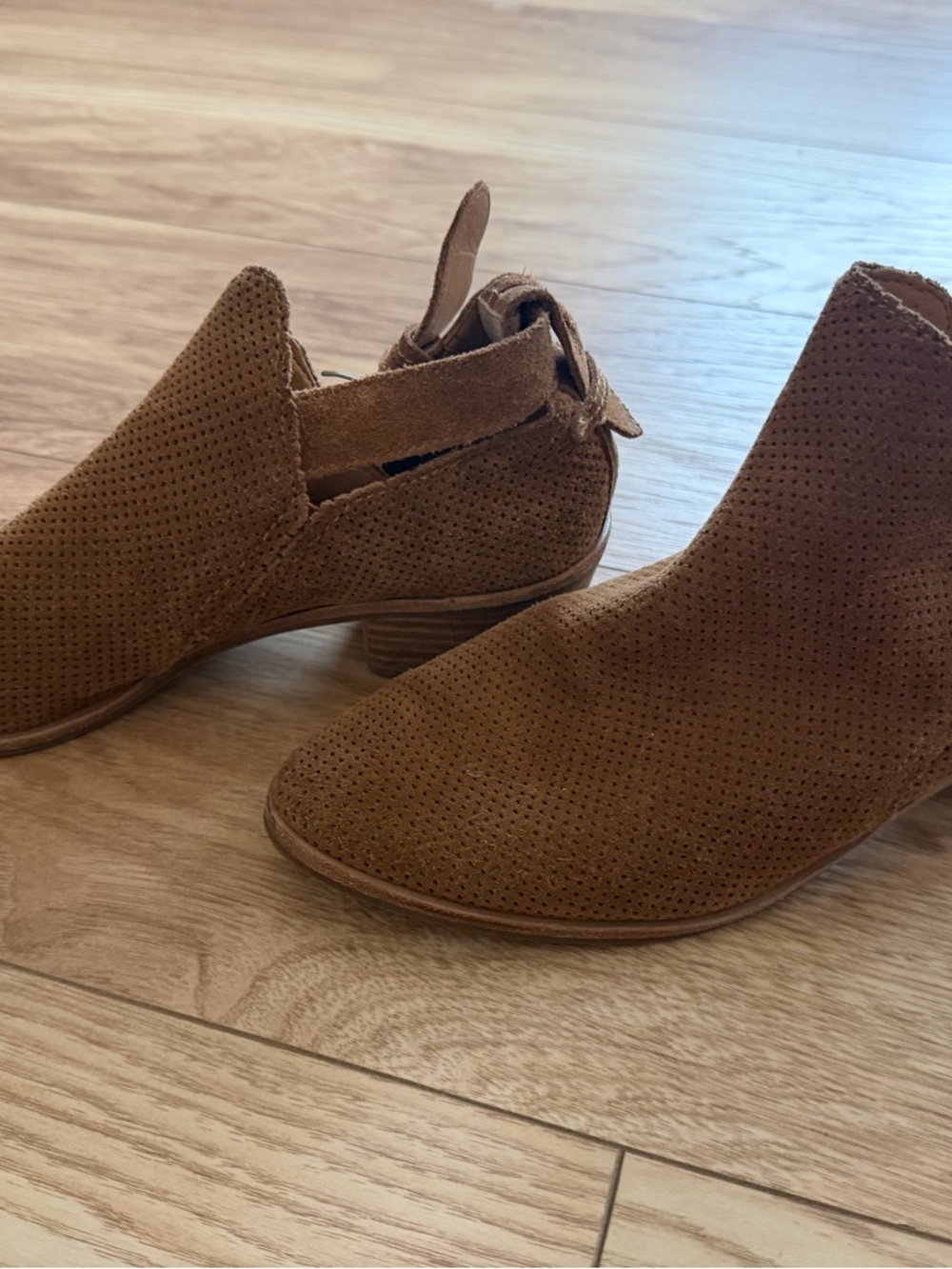 Dolce Vita Tan Perforated Suede Cutout Ankle Booties